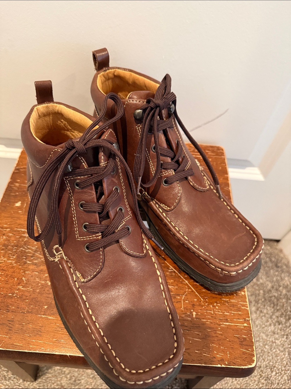 Dexter Brown Leather Moc Toe Lace-Up Ankle Boots Shoes Size 9.5M